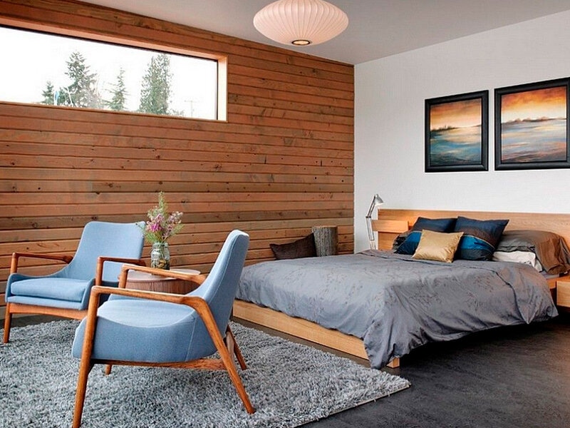 Дизайн спальни с деревянной отделкой